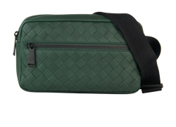 Intrecciato Messenger Mens Bag, Leather, B08538158L, DB, 3*,Green/Black